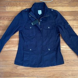 Kensie Jeans Utility Jacket Womens Size M Denim Front Pockets Cargo navy blue